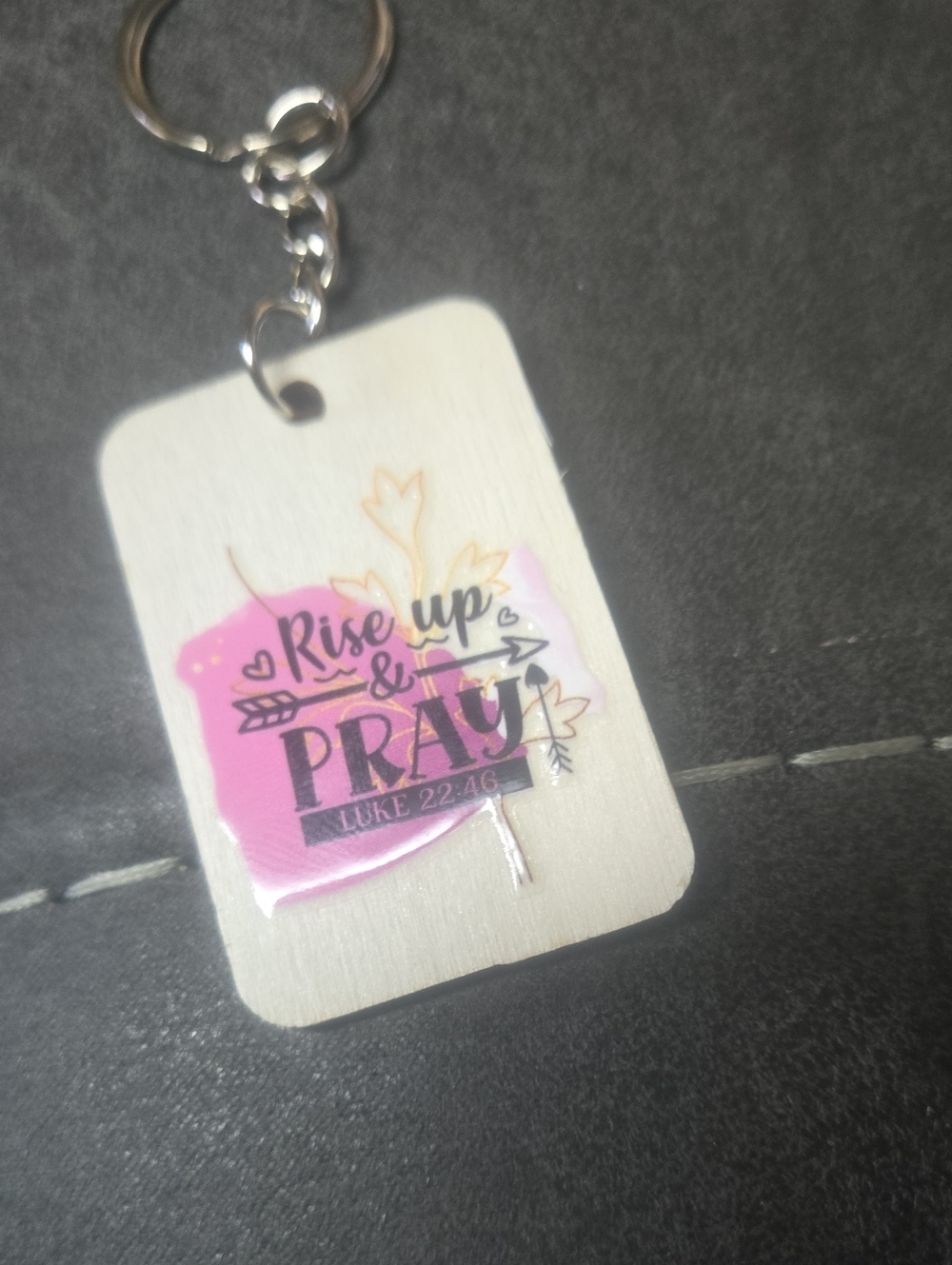 Hand Crafted Pink & Cream Wooden Inspirational Keychain Key15